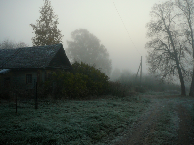 деревня, дом, туман