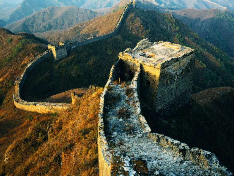 великая китайская стена, холмы, свет