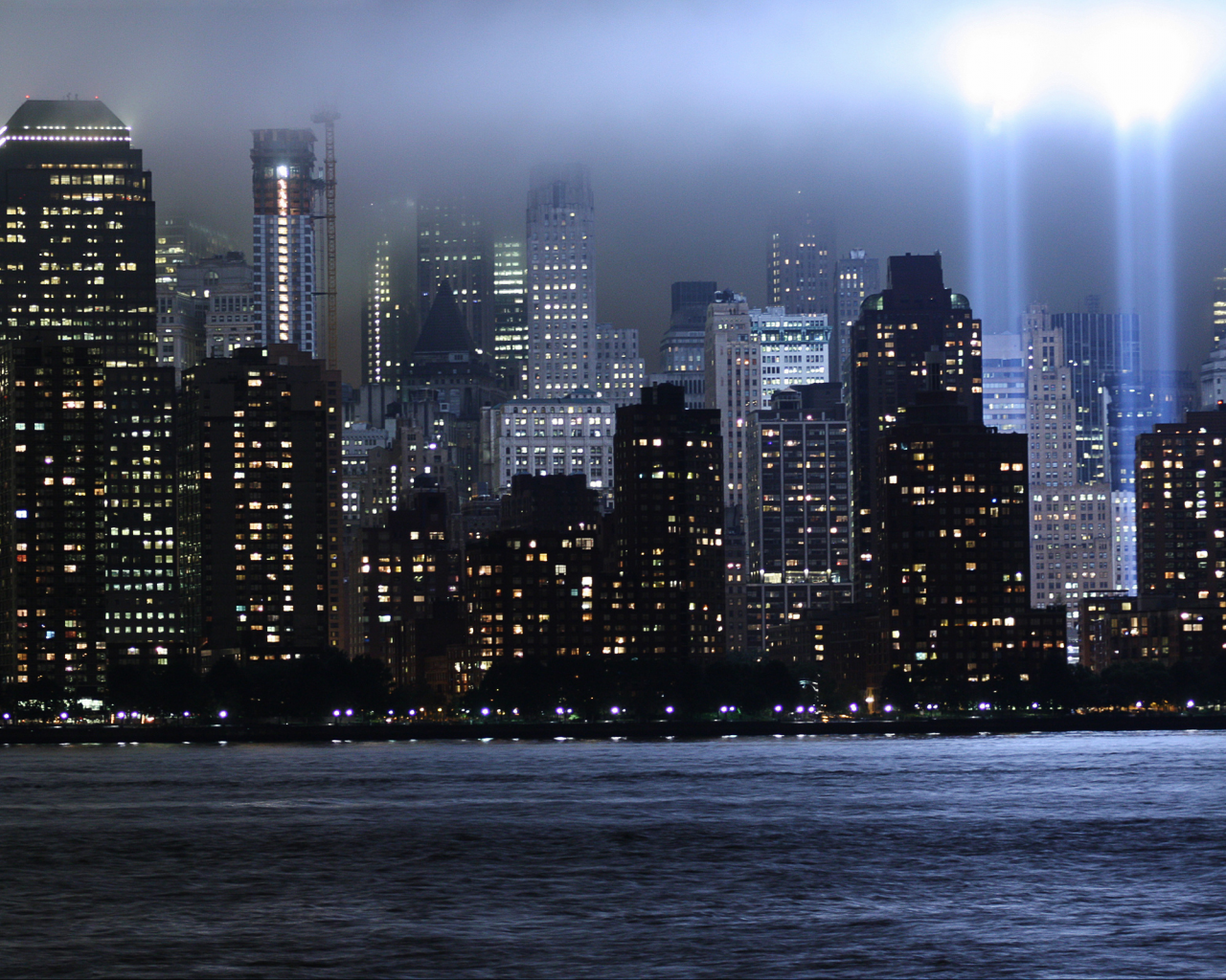 всемирный торговый центр, нью-йорк, мемориал, свет, небоскребы, лучи