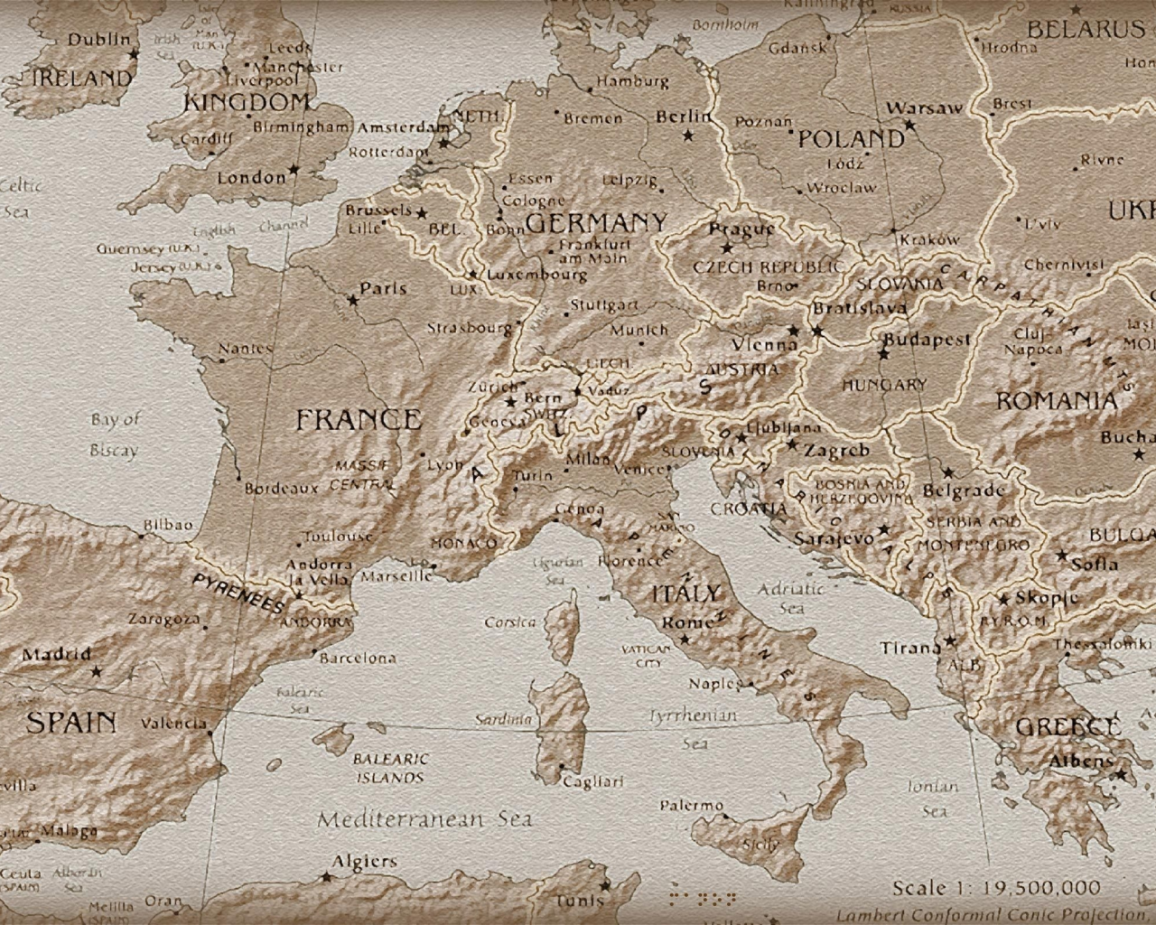 карта, вид сверху, европа, под старину