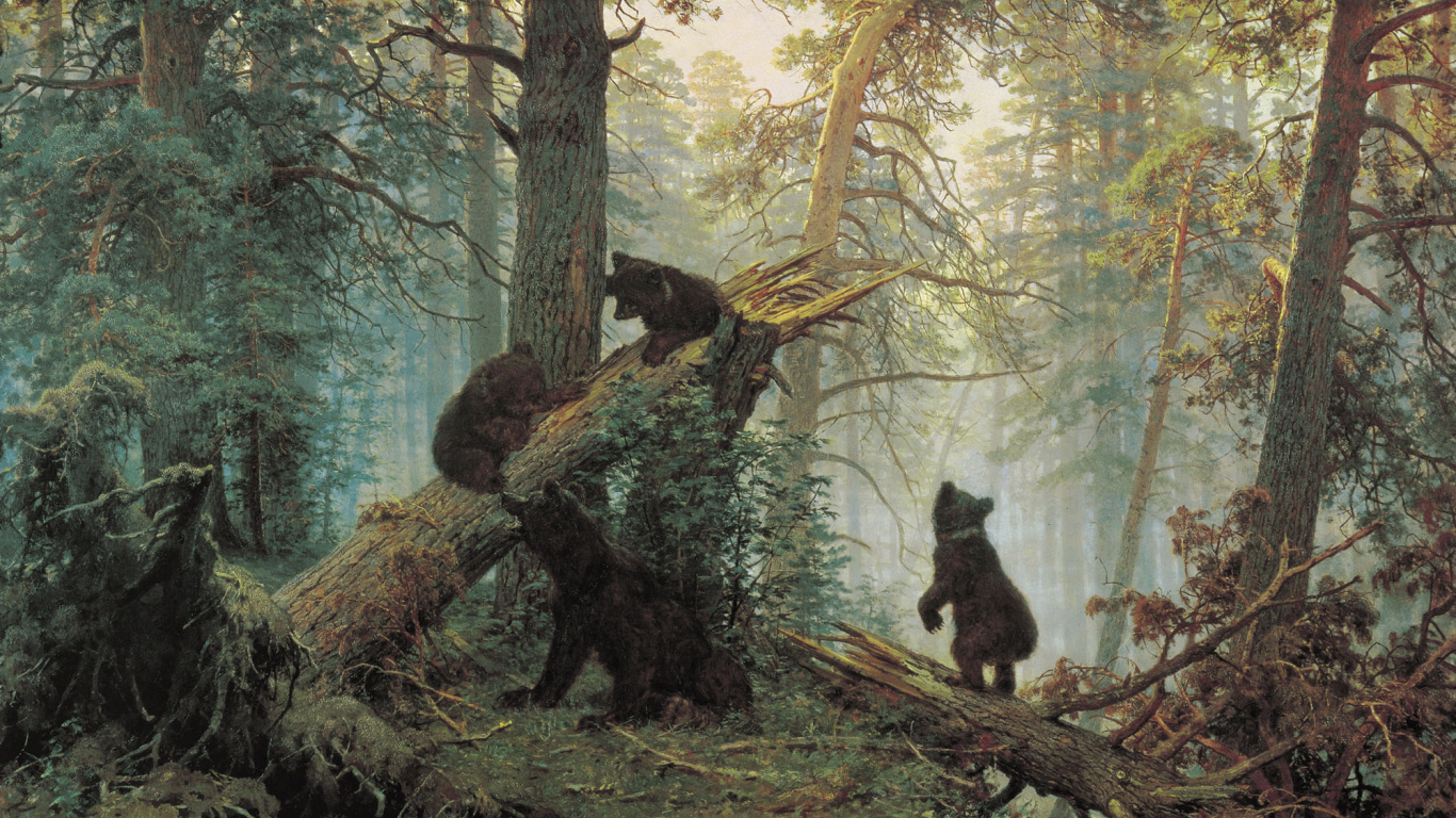 утро в сосновом лесу, медведи, иван иванович шишкин, лес