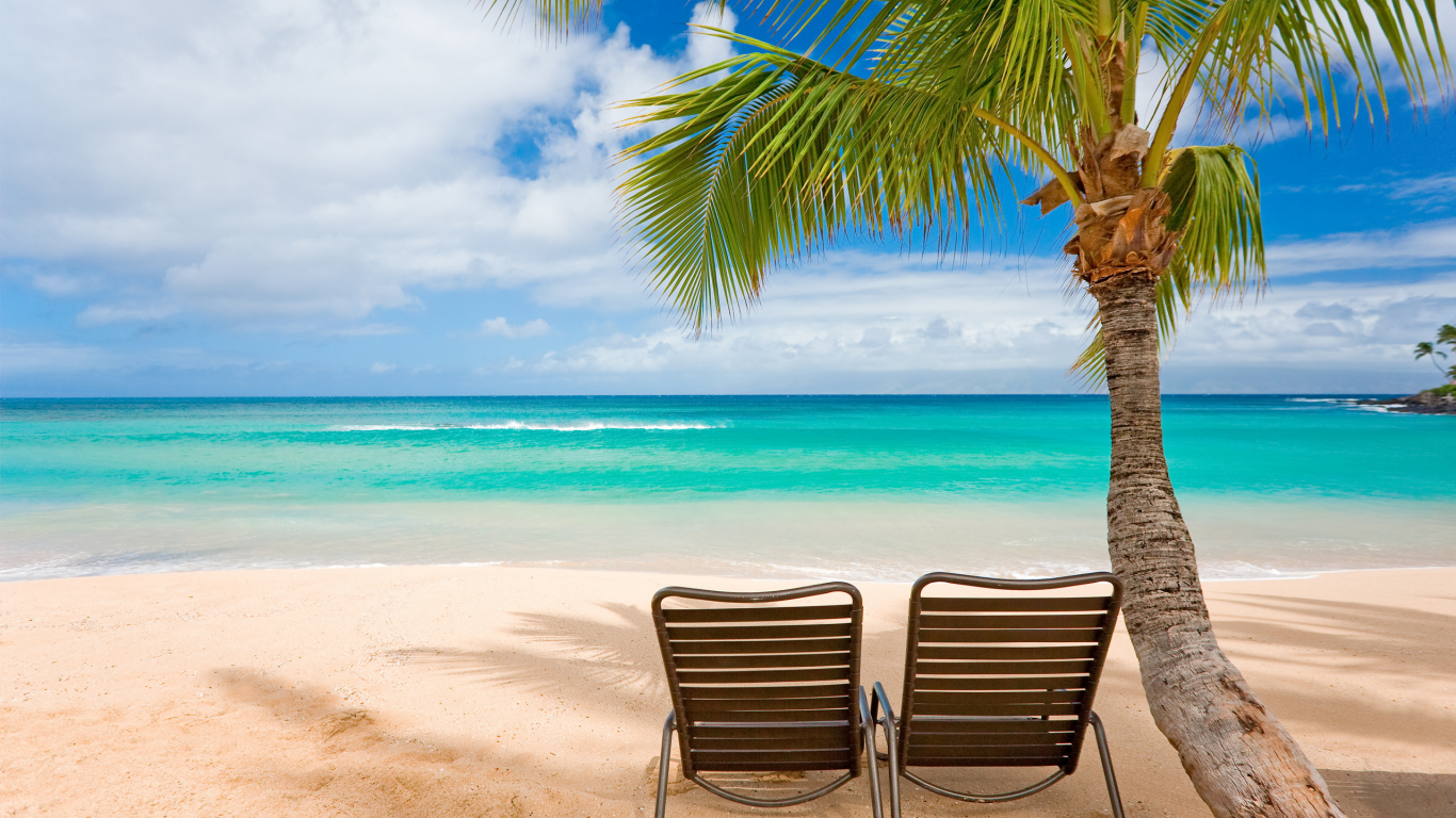 берег, фото, пальмы, шезлонги, стулья, острова, отдых, волны, деревья, море, пляж, пейзажи, настроение, океан, вода, жара, кресла, лето