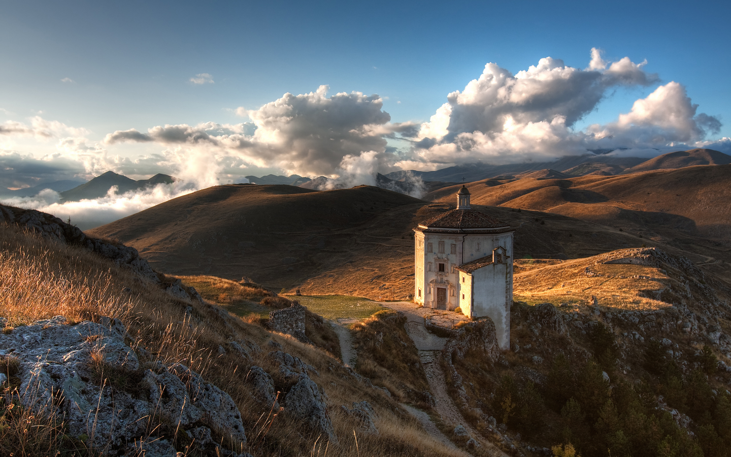 небо, камни, горы, церковь