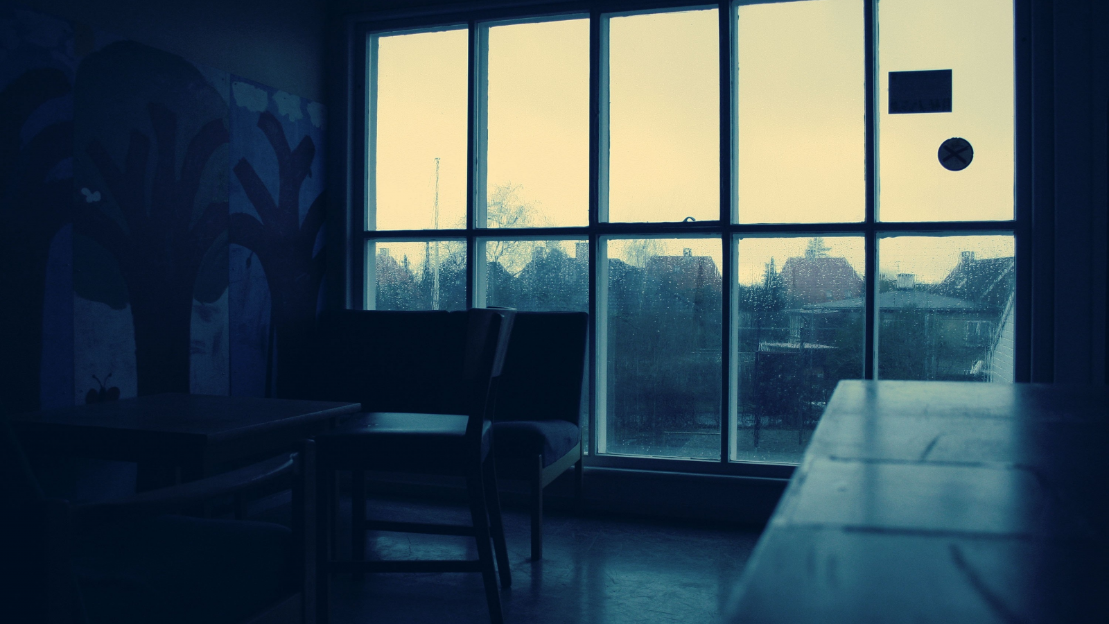 капли, дождь, темнота, комната, окно