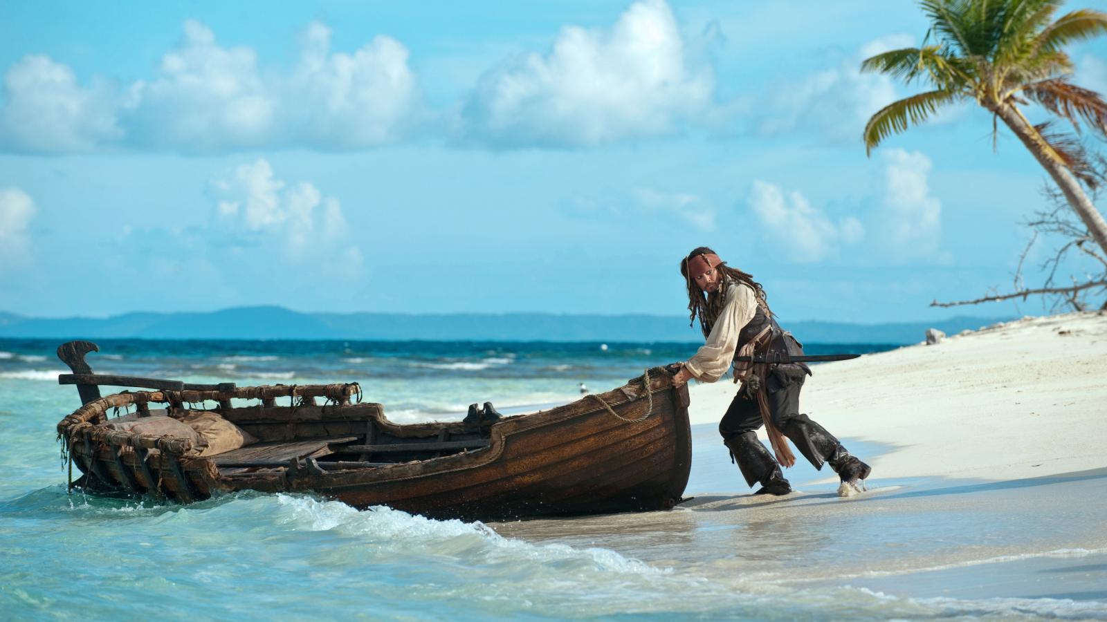 пираты карибского моря: на странных берегах, побережье, джонни депп, капитан джек воробей, лодка