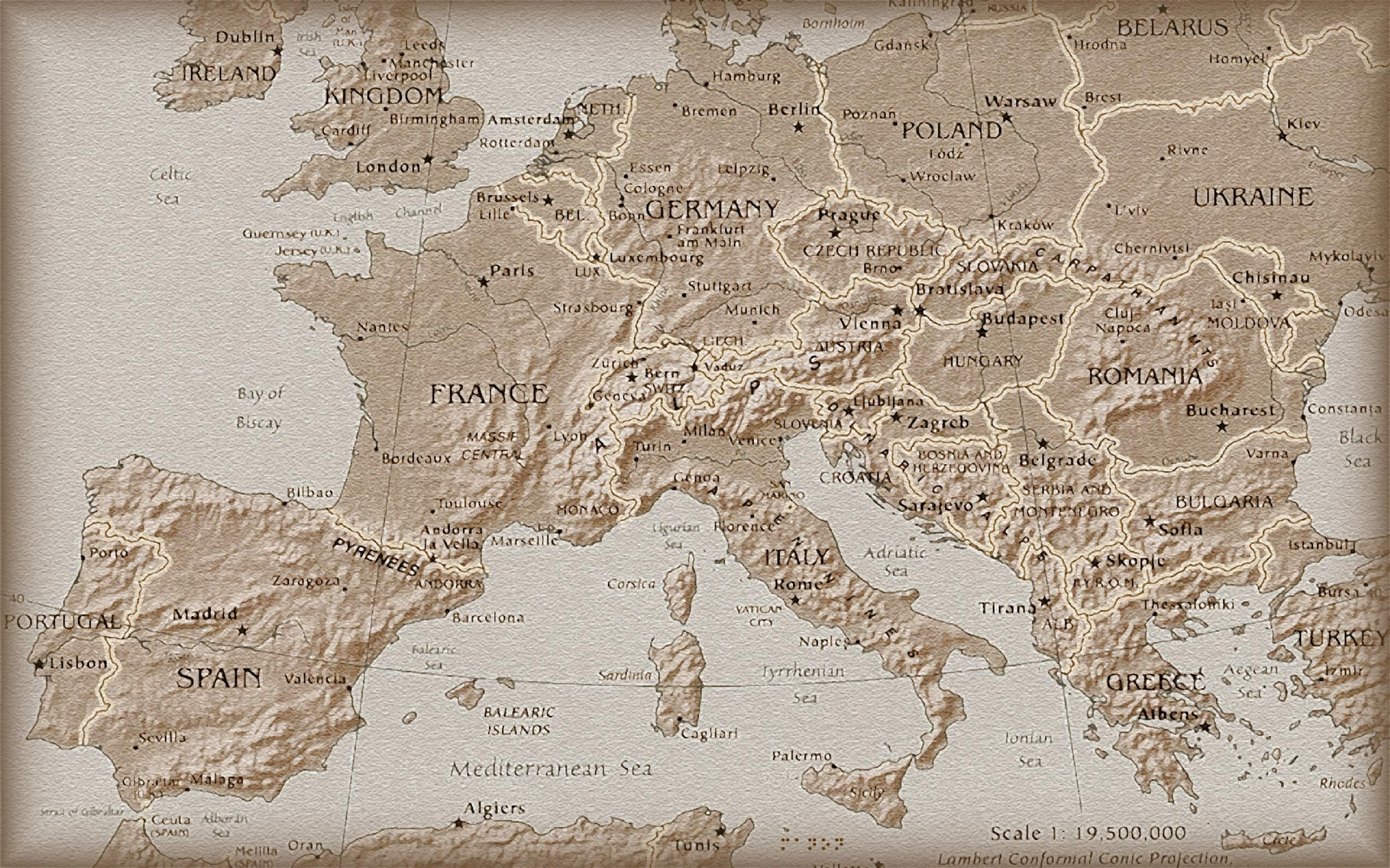 карта, вид сверху, европа, под старину