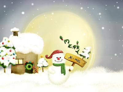 рождество, новый год, рисунок, снеговик