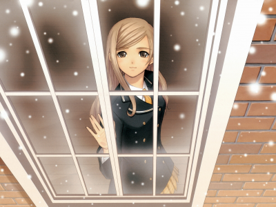 девушка, аниме, снег, зима, окна