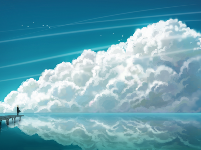 свобода, облака, отражение, небо, море, голубое