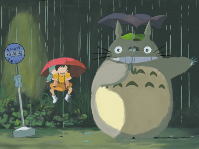 хаяо миядзаки, тоторо, зонт, дождь