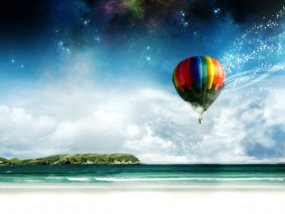 воздушный шар, берег, море