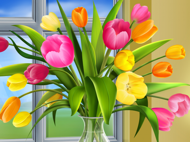 тюльпаны, ваза, окно