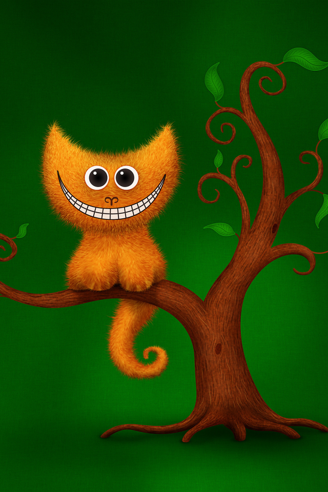 юмор, дерево, улыбка, зеленый, чеширский кот, кот