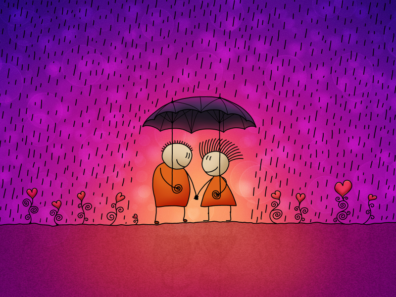 любовь, зонт, дождь