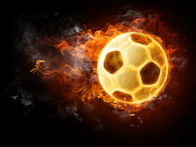 футбол, мяч, огонь, черный фон