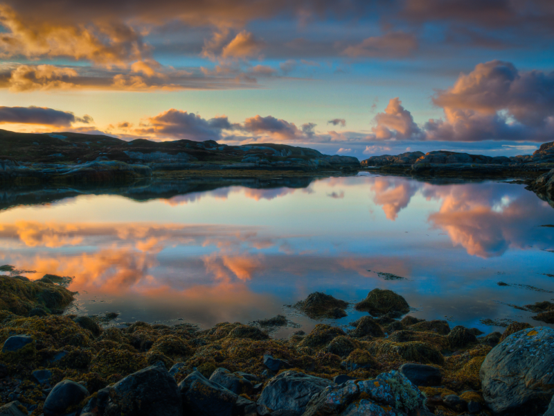 отражение, норвегия, закат