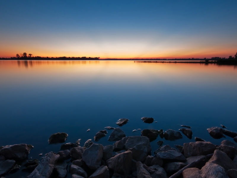 камни, закат, вода, озеро