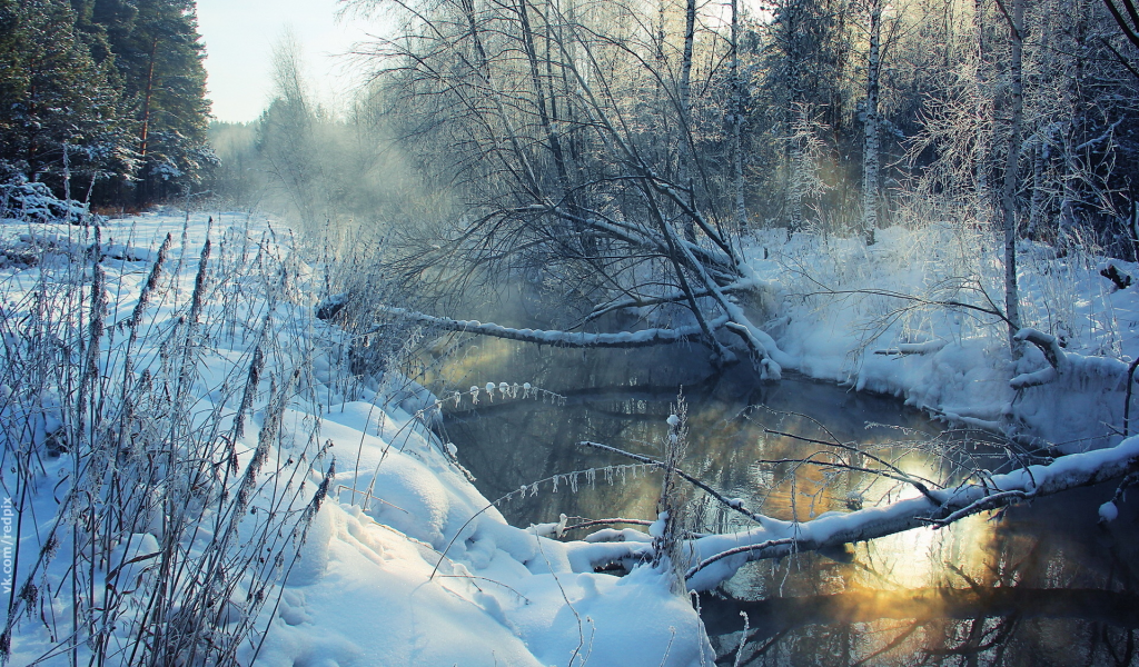 природа, Зима, река, пейзаж