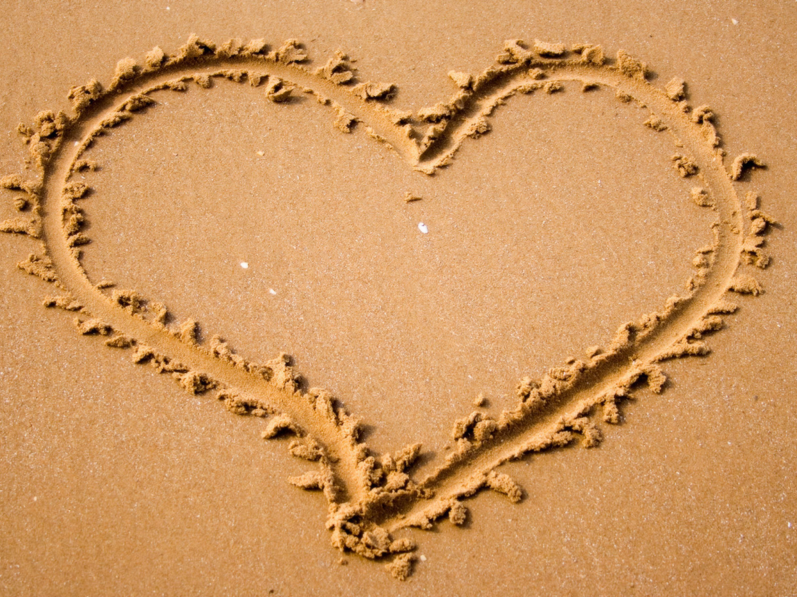 сердце, песок, сердечко, написано, природа, настроение