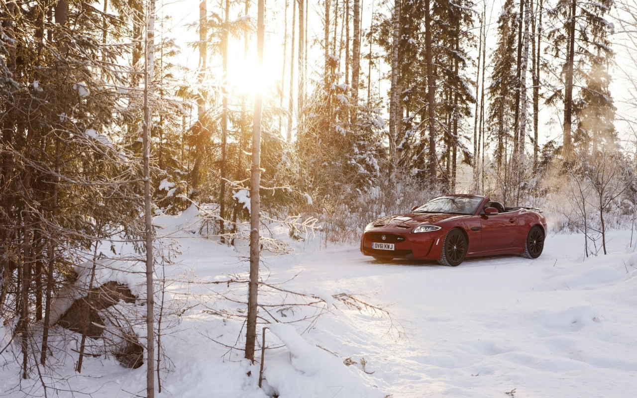xkr-s, зима, красный, ягуар, кабриолет, convertible, Jaguar, снег
