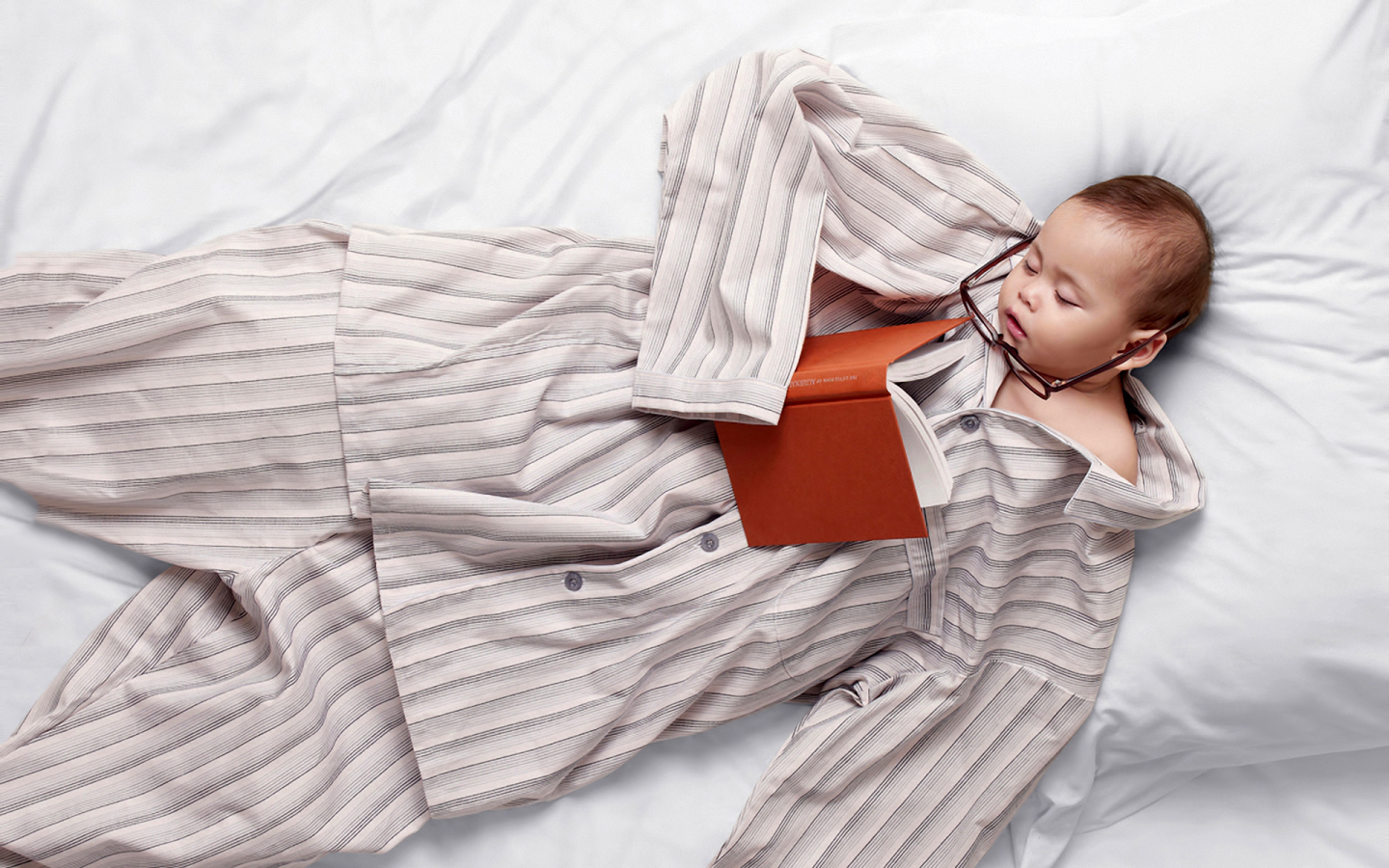 пижама, сон, книга, очки, ребенок, постель