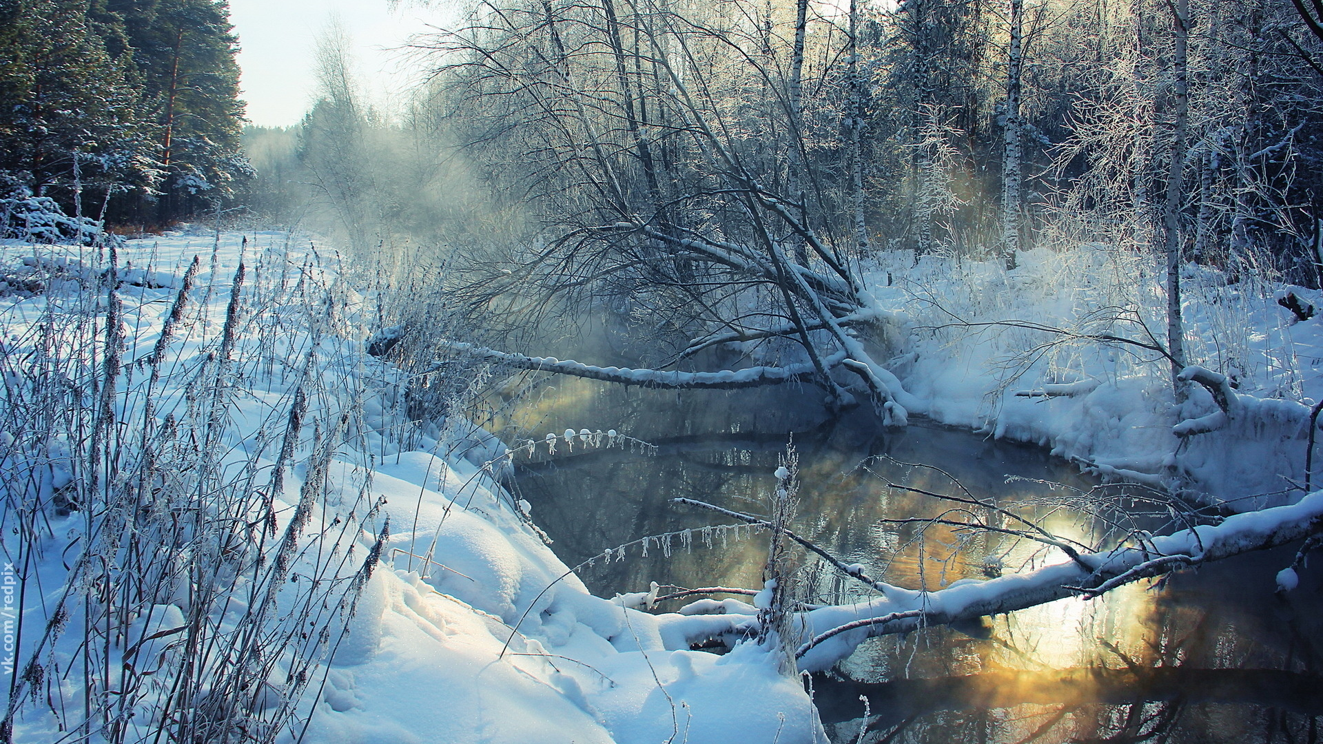природа, Зима, река, пейзаж