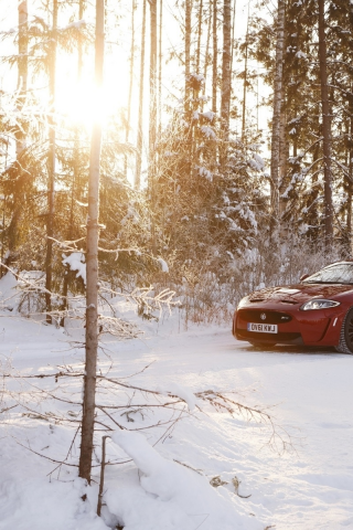 xkr-s, зима, красный, ягуар, кабриолет, convertible, Jaguar, снег