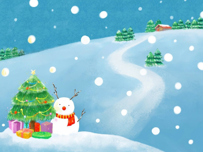 елочные украшения, рисунок, ель, дом, зима, праздник, новый год, снег, дорога, шарф, подарки, елка, снеговик