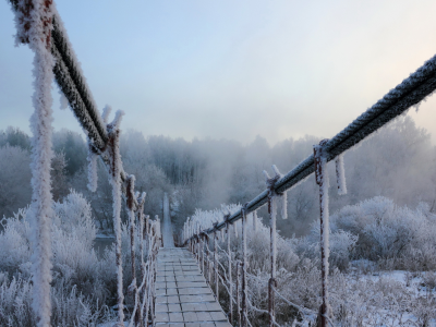снег, зима, иней, Мост