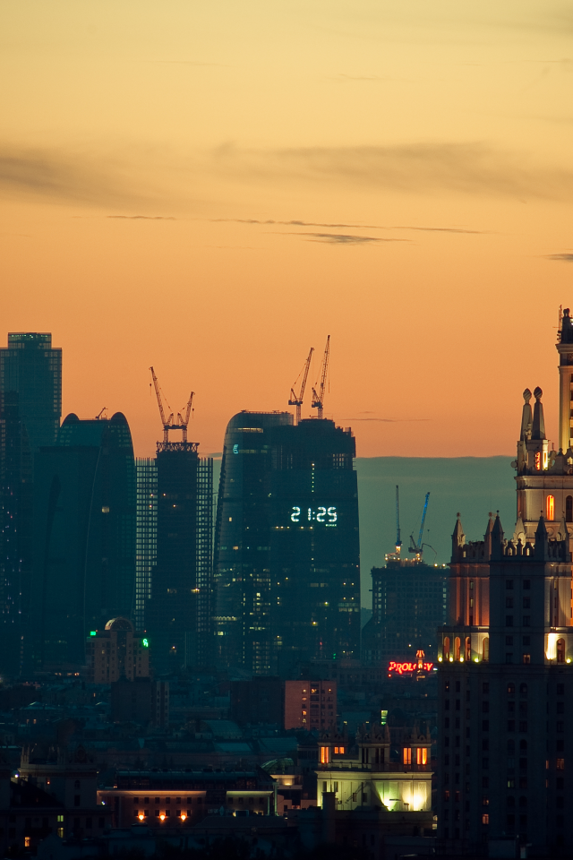 закат, огни, Москва