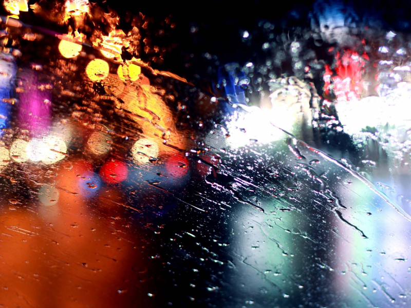 стекло, bokeh, огни, Дождь, rain