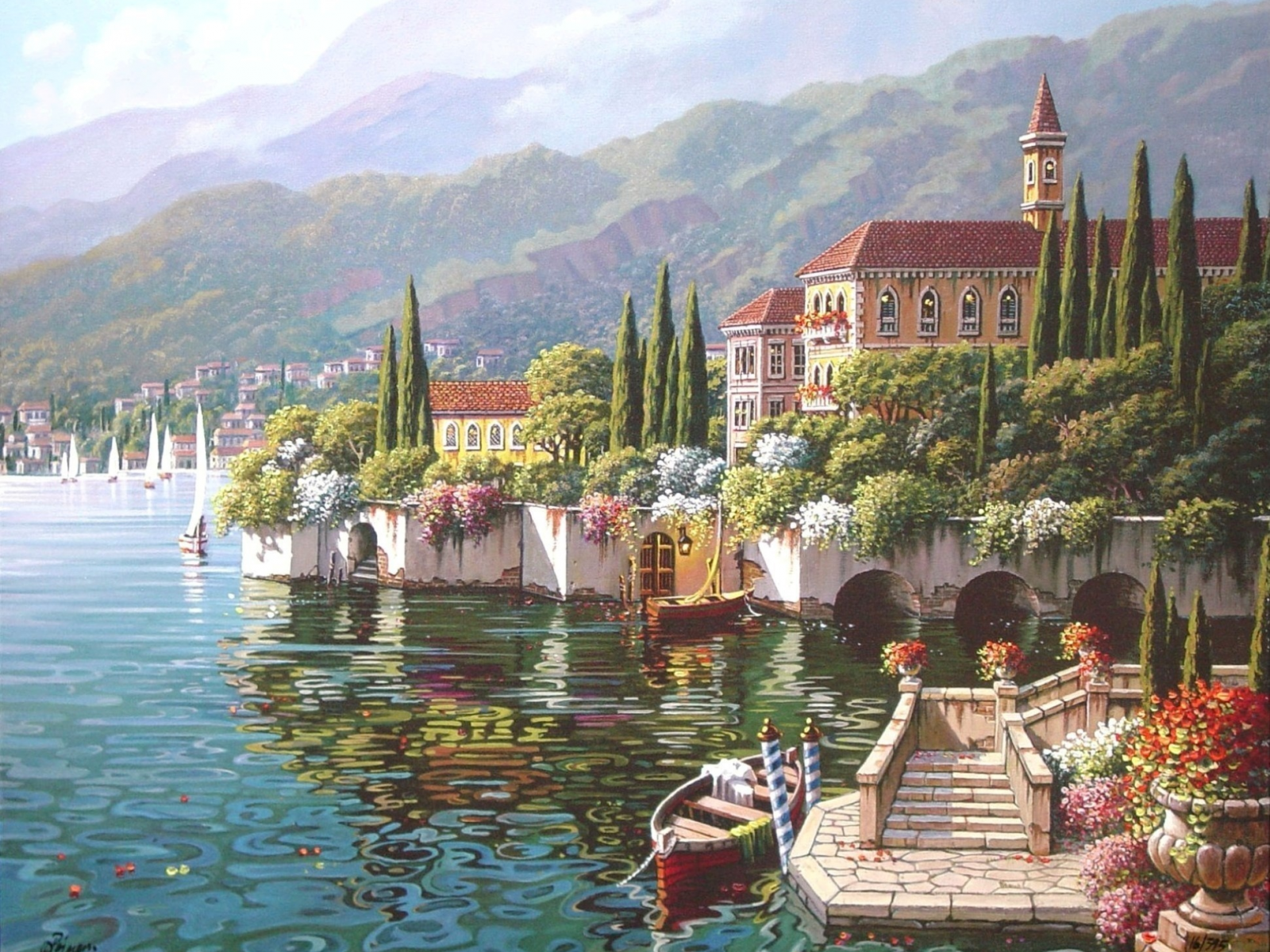 bob pejman, varenna, town, view, verenna reflection, painting, italy