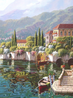 bob pejman, varenna, town, view, verenna reflection, painting, italy