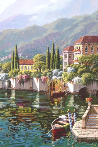 bob pejman, varenna, town, view, verenna reflection, painting, italy