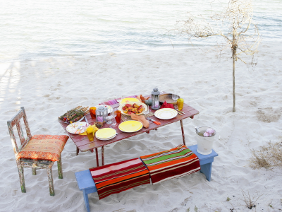 стол, пляж, еда