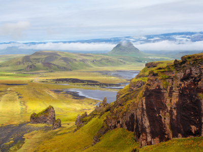 исландия, трава, горы, скалы, склоны