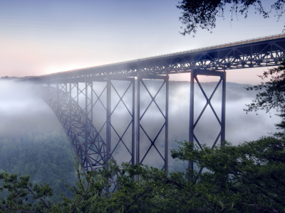 мост, туман, new river gorge bridge, пейзаж