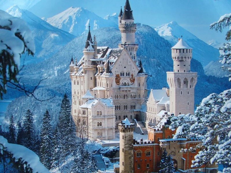 зима, замок нойшванштайн, башня