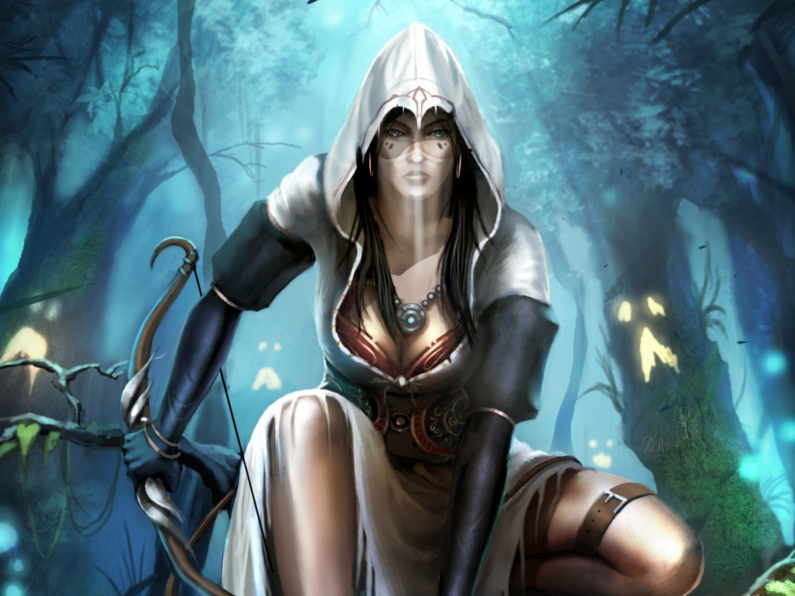 девушка, forest, bow, archer, trine 2, game wallpapers, girl