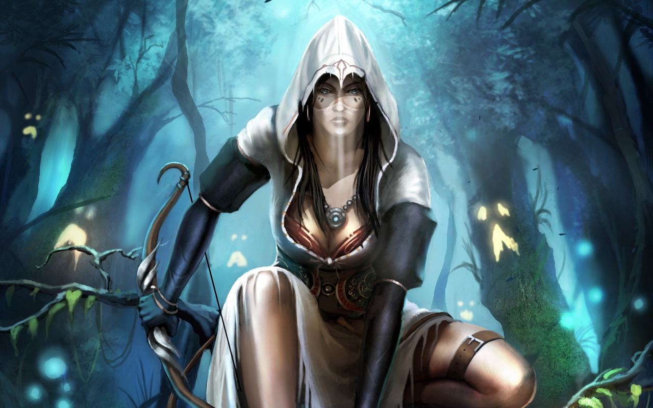 девушка, forest, bow, archer, trine 2, game wallpapers, girl