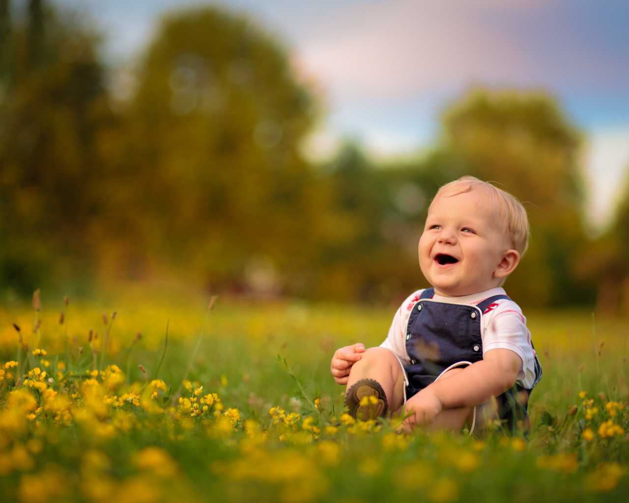 трава, мальчик, ребёнок, радость