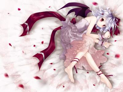 девочка, touhou , лежа, remilia scarlet, платье