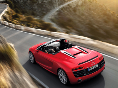 motion, audi r8, road, red, cabrio, mountain, journey