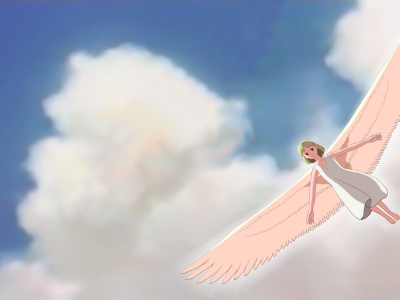 девушка, небо, крылья, ангел, облака