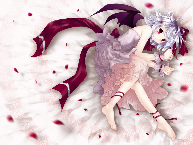 девочка, touhou , лежа, remilia scarlet, платье