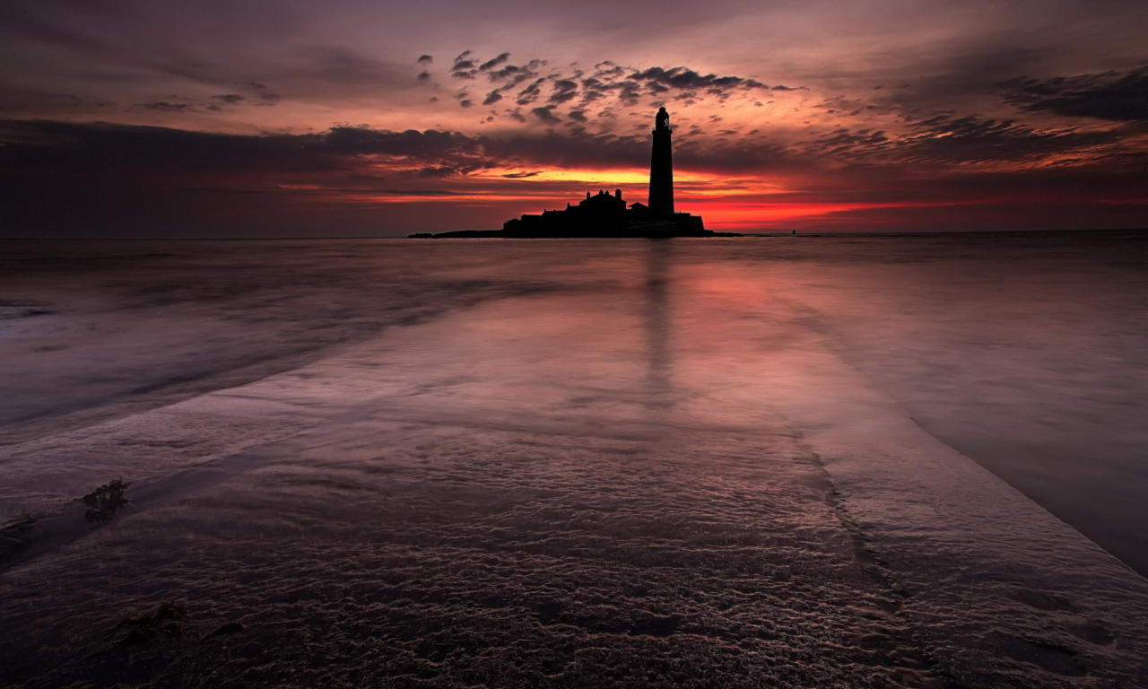 маяк, ночь, море, пейзаж