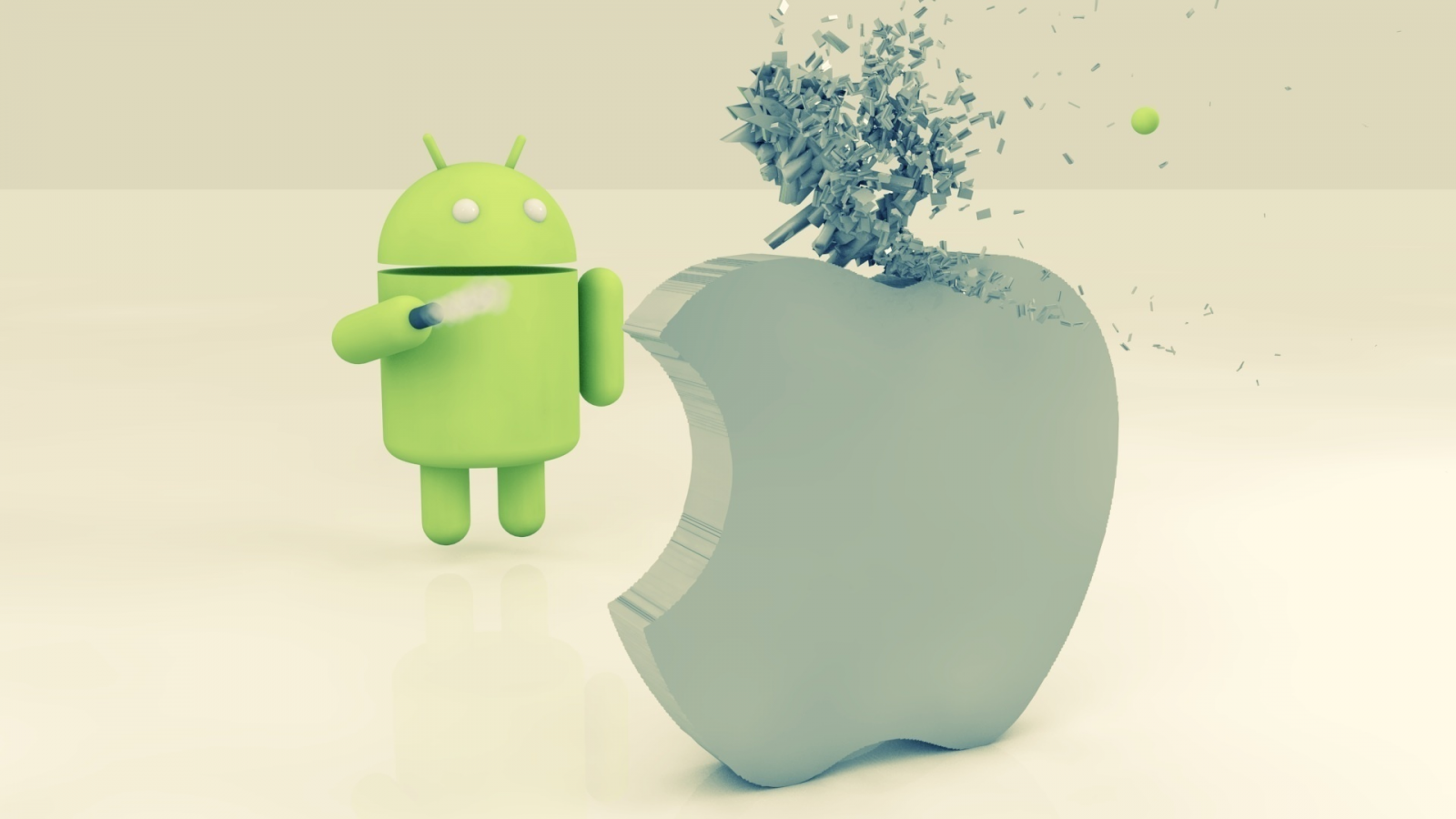 зеленый, яблоко, андроид, apple vs android