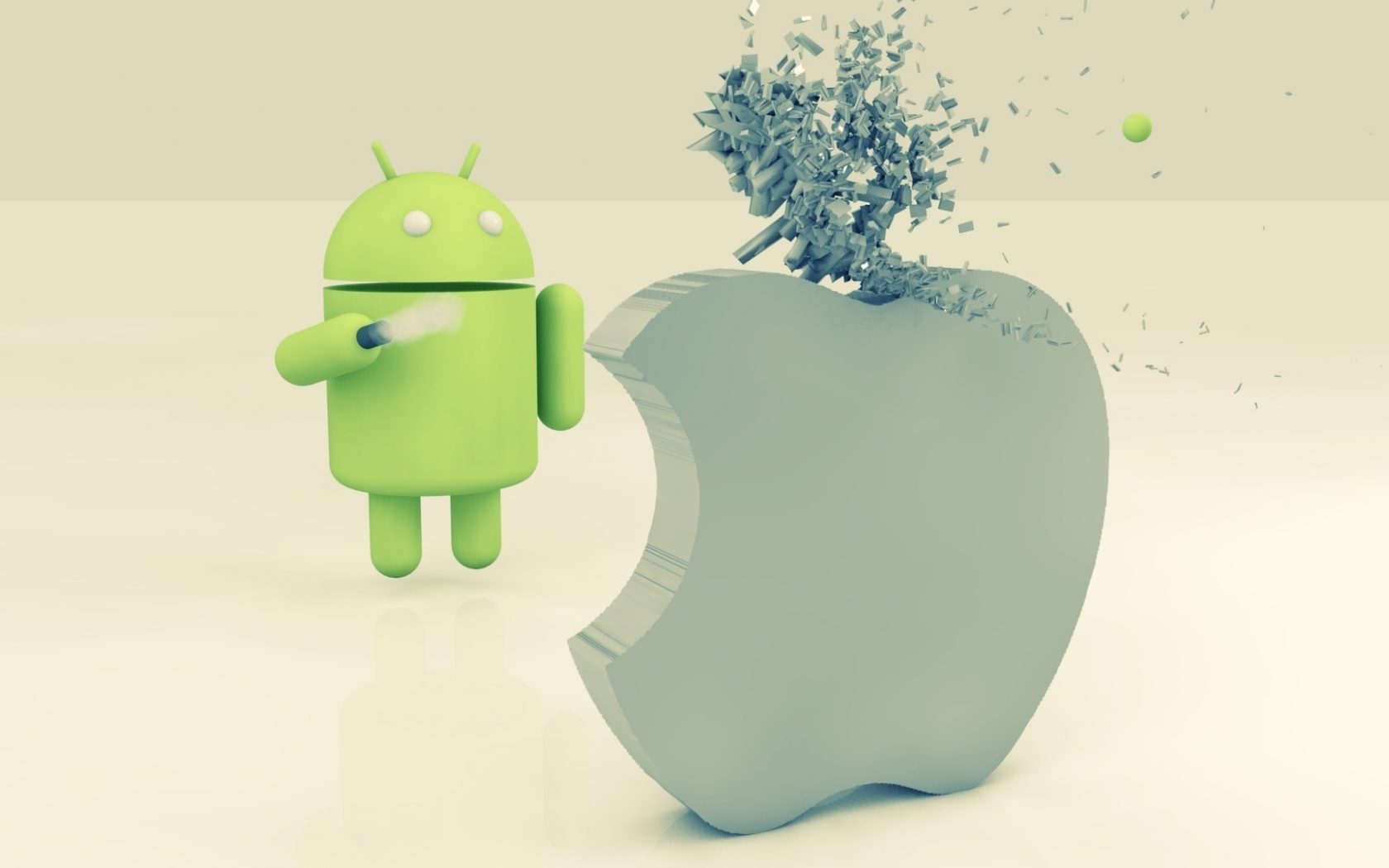 зеленый, яблоко, андроид, apple vs android