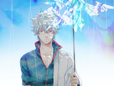 sakata gintoki, гинтама, парень, зонт, gintama