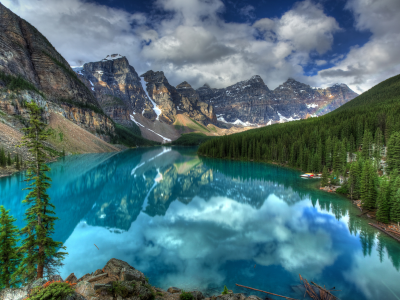 канада, небо, озёра, горы, лес, облака